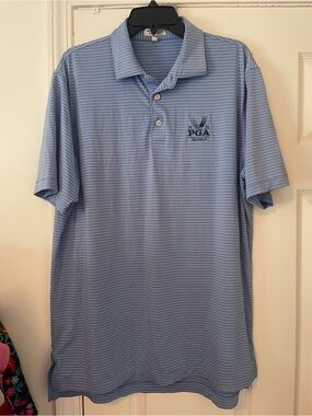 Peter Millar Light Blue Striped PGA Polo